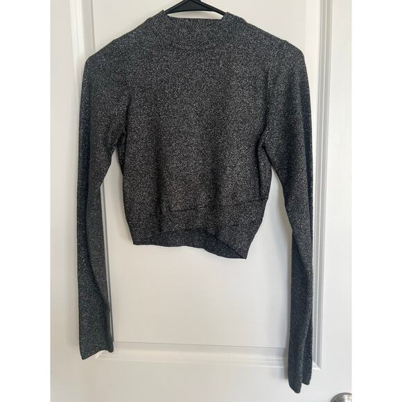 Express Shine Cropped Mock Neck Sweater, Medium/Dark Gray, Size S - Picture 1 of 5